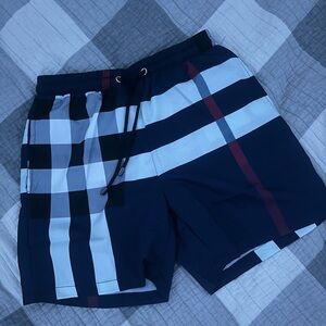 Burberry Navy, White & Burgundy Plaid Swim Shorts